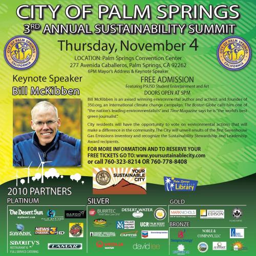 City of Palm Springs' 3rd Annual Sustainability Summit Flyer Image of City of Palm Springs