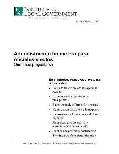 Image of Administración Financiera Para Oficiales Electos: Qué Debe Preguntarse