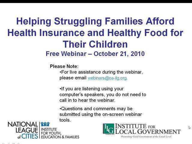 Helping Struggling Families Afford Health Insurance and Healthy Food for Their Children Webinar